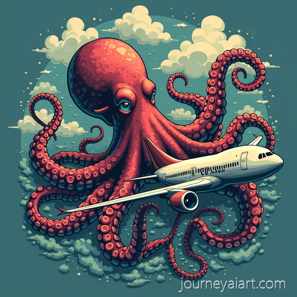 Giant-Octopus-Captures-Airplane-with-Tentacle-for-TOctopus-Captures-AirplaneShirt-Design