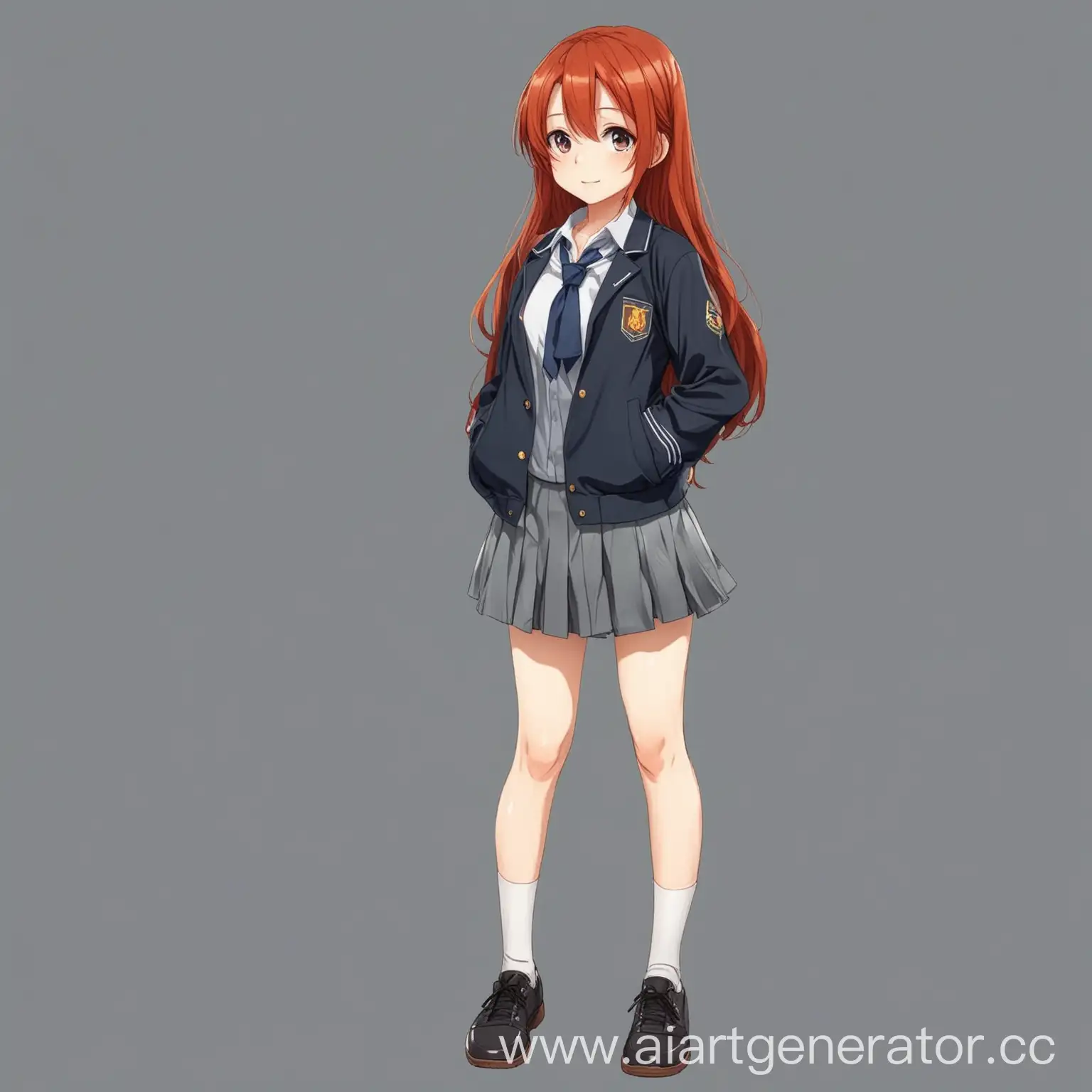 FullLength-Anime-Redhead-Girl-in-School-Uniform-on-Transparent-Background