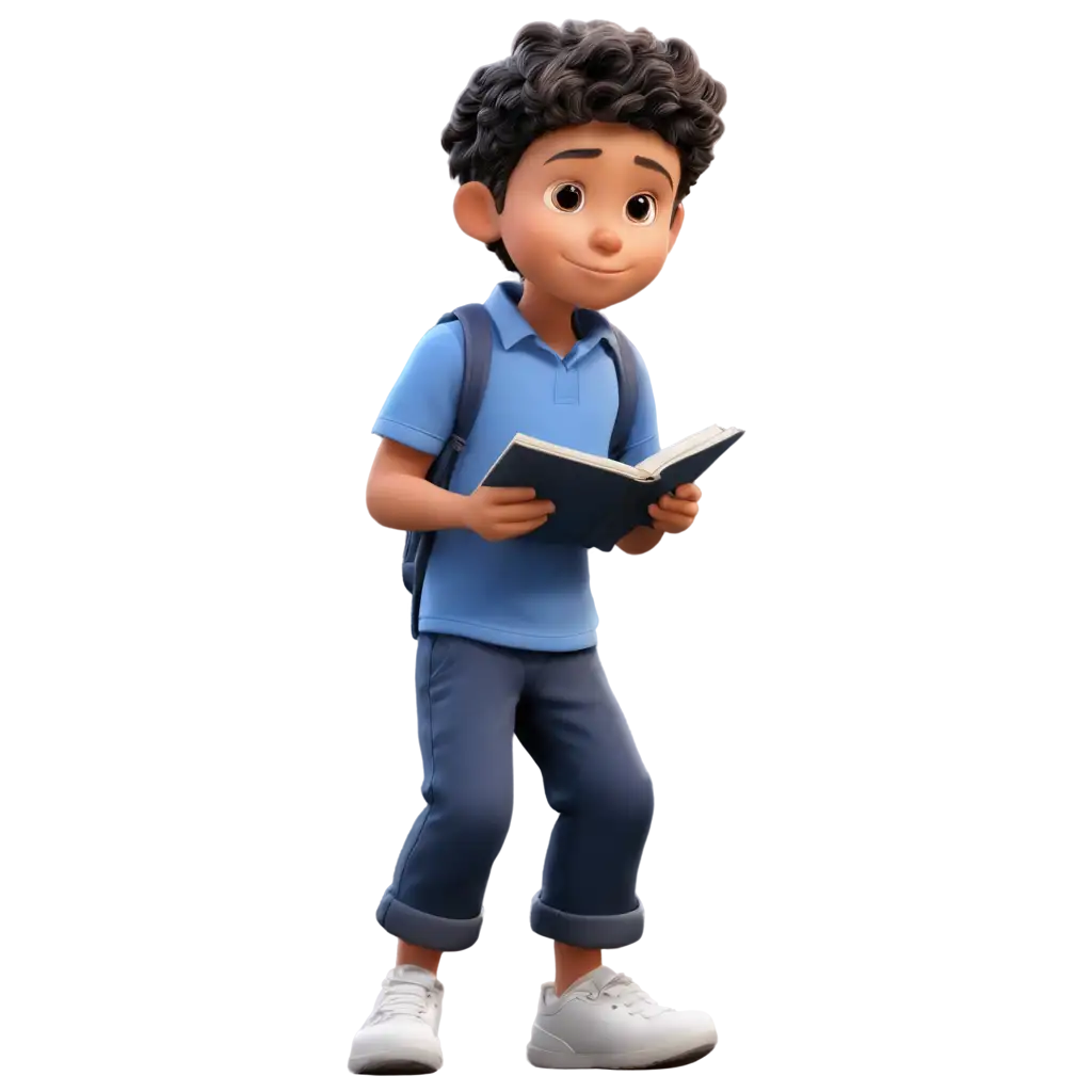 Cartoon-Image-of-a-Child-Studying-in-Blue-Shirt-and-Navy-Blue-Pants-PNG-Format-for-Clear-HighQuality-Visuals