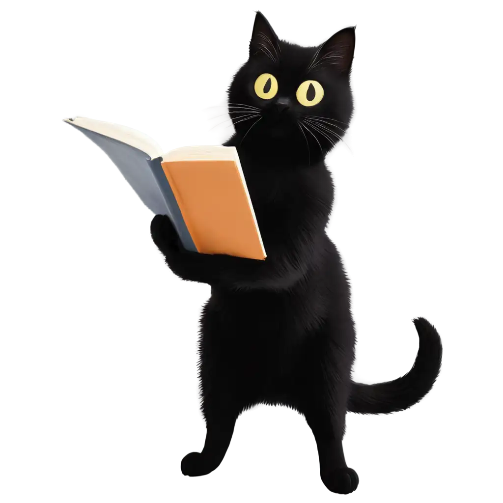 Playful-Silly-Black-Cat-with-Book-PNG-Image