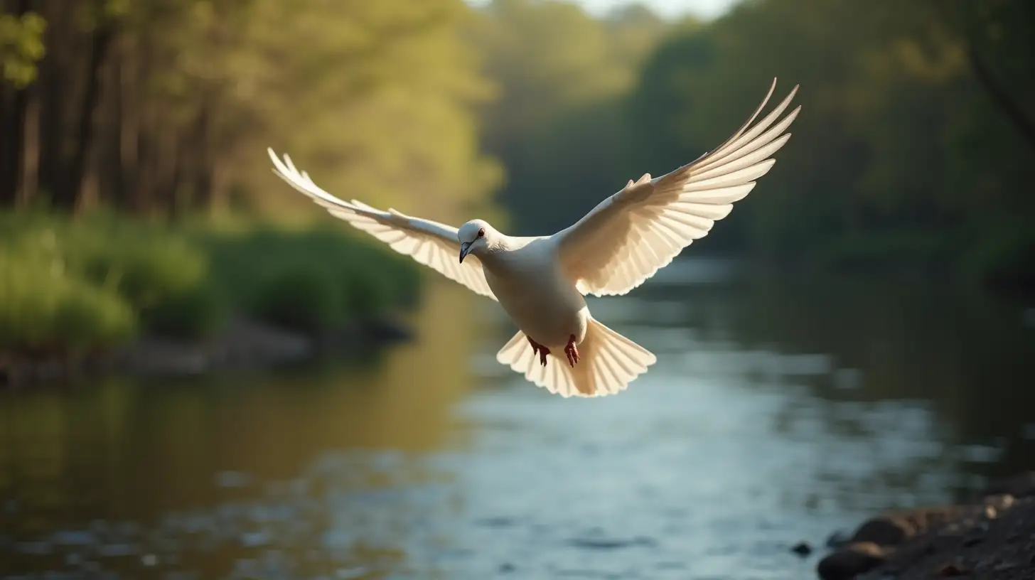 Dove Ascending Above a River in Biblical Era