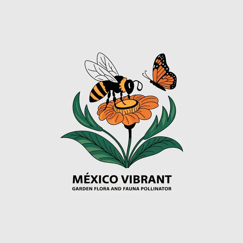 LOGO-Design-for-Mexico-Vibrant-Garden-Hail-Bee-Butterfly-with-Flora-and-Fauna-Theme