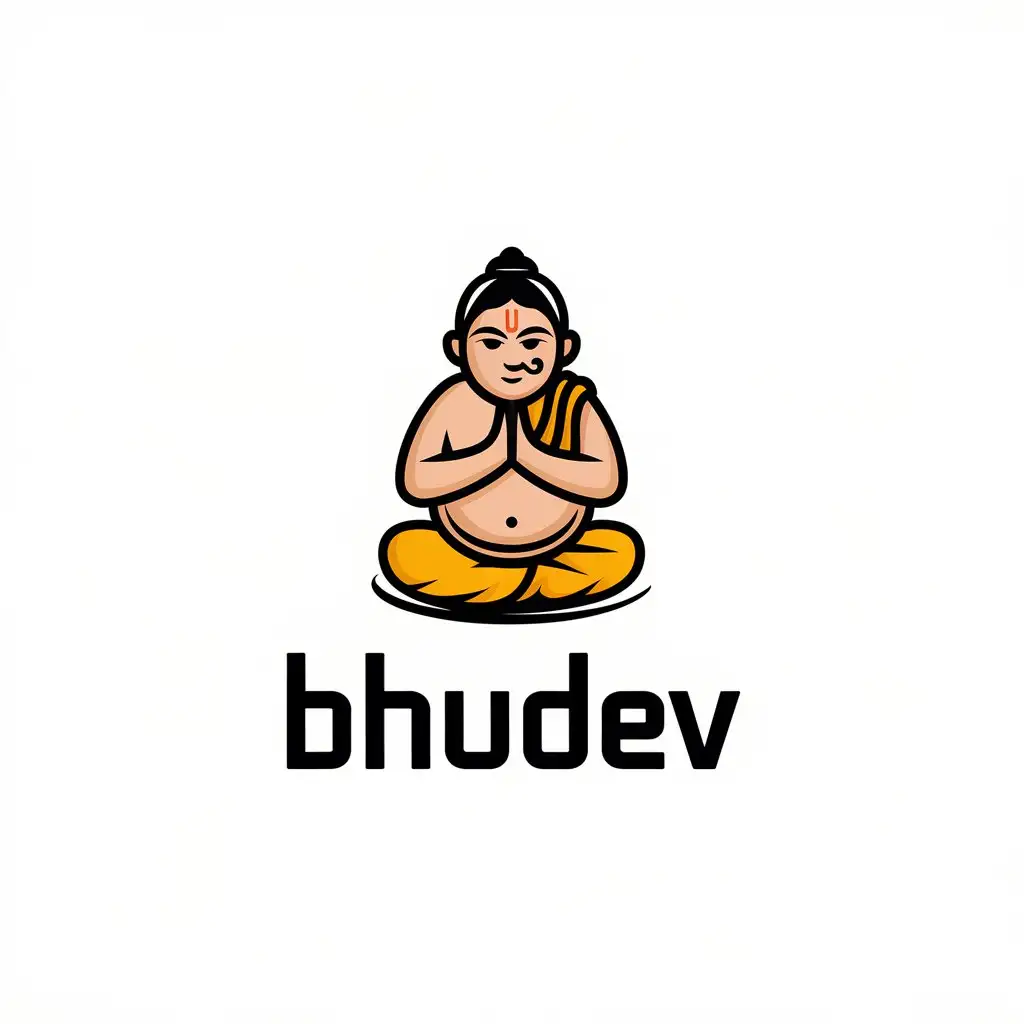 LOGO Design for Bhudev Seated Gujarati Brahmin Man with Yellow Dhoti and Namaskar Gesture