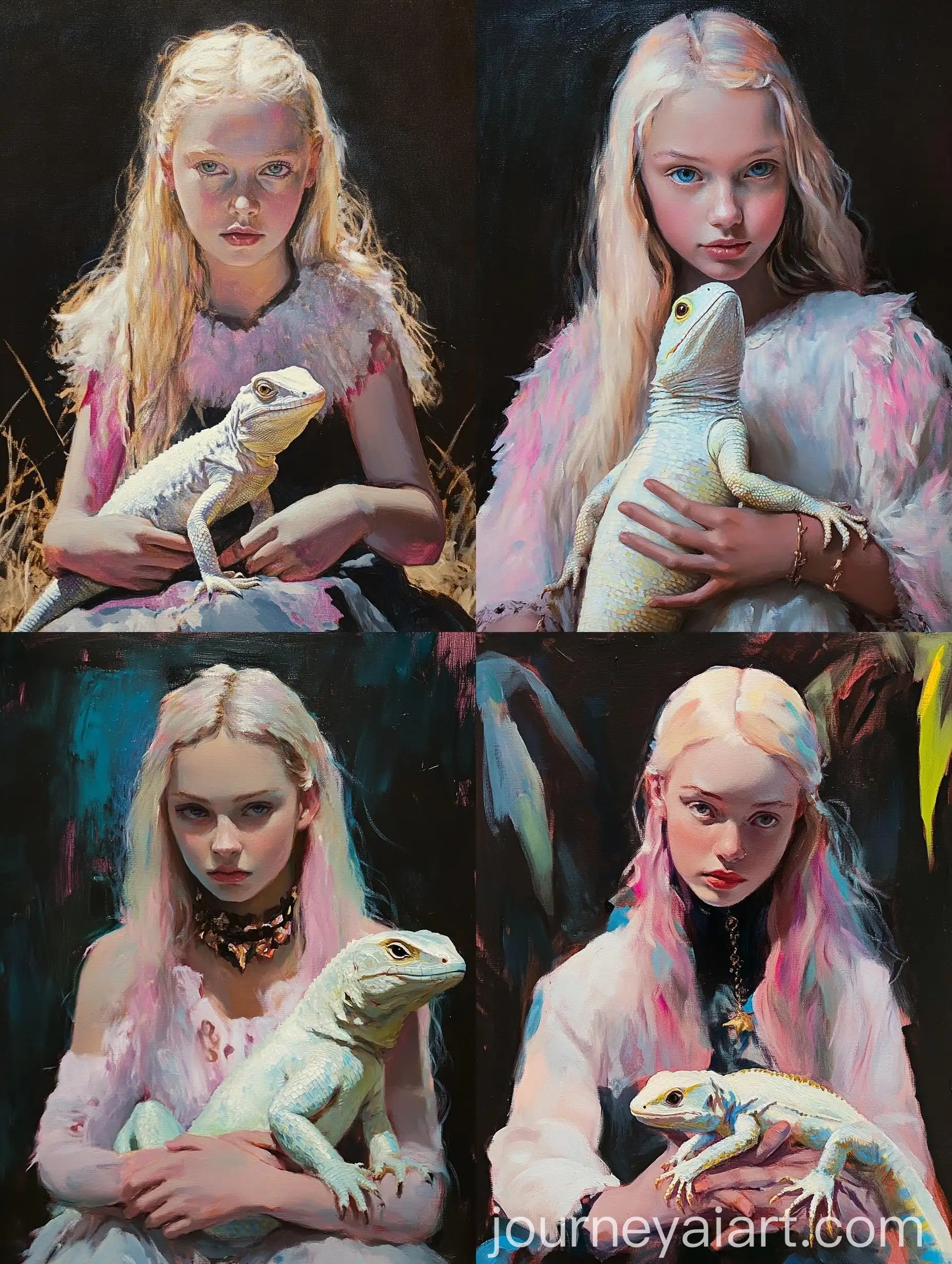 Girl-with-Bright-White-Lizard-in-Oil-Painting