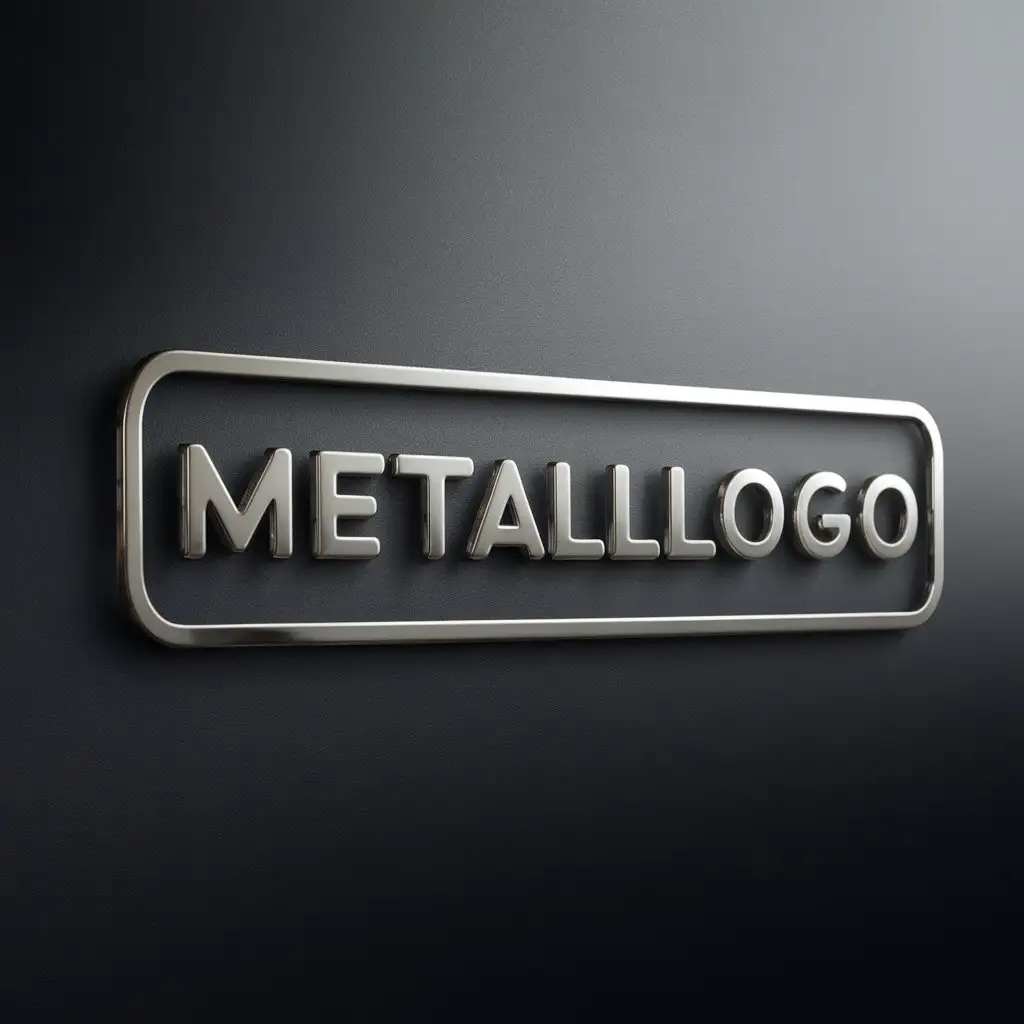 a logo design,with the text "MetallLogo", main symbol:Make a rectangular logo with a size of 60 * 40 mm. Letters are convex, nickel gloss colors. Main background, black enamel. ,Moderate,be used in furniture production industry,clear background