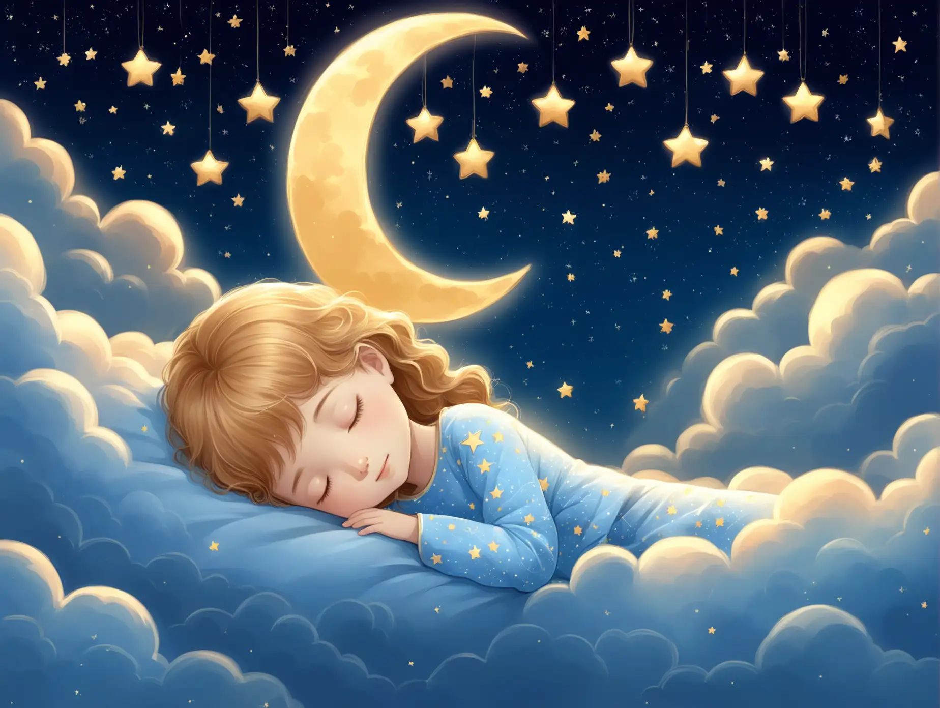 Child-Sleeping-Peacefully-on-Soft-Clouds-Under-a-Starry-Sky