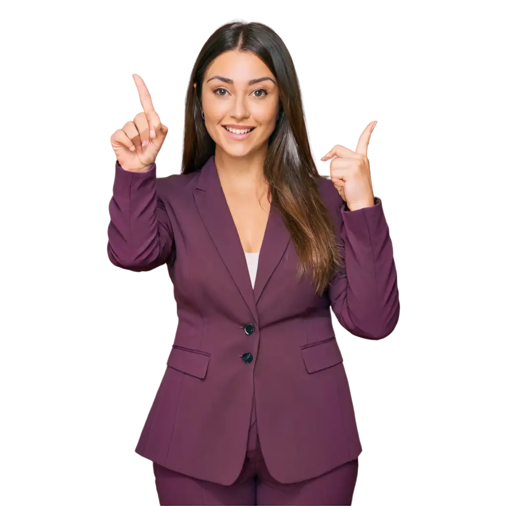 Elegant-Purple-Suit-PNG-Image-of-a-Beautiful-Woman-Pointing-Left