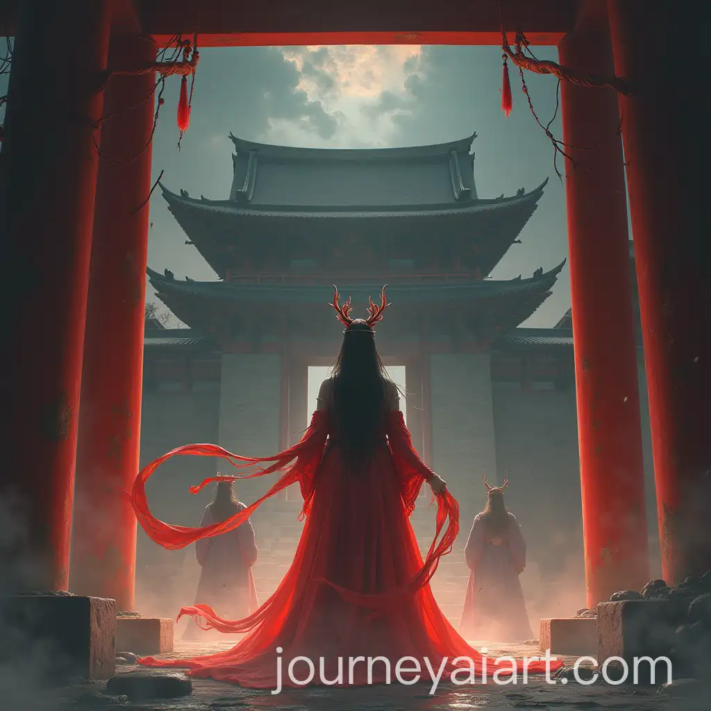 AI-Art-Prompt-ExpansionAsian-Shrine-Maiden-Possessed-by-Onis-and-Daimons-in-Front-of-a-Temple-Gate