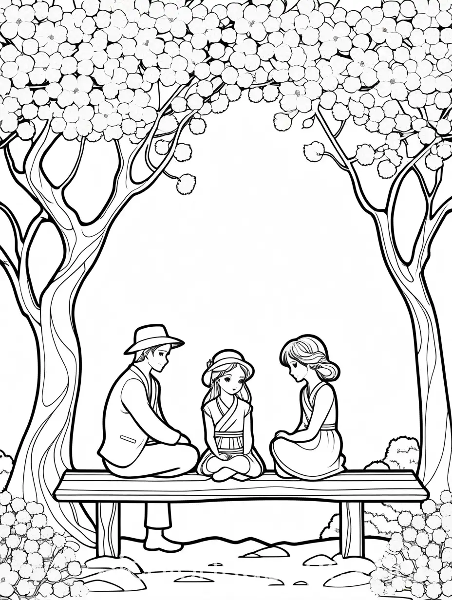 Romantic-Scene-Under-Cherry-Blossom-Tree-Coloring-Page