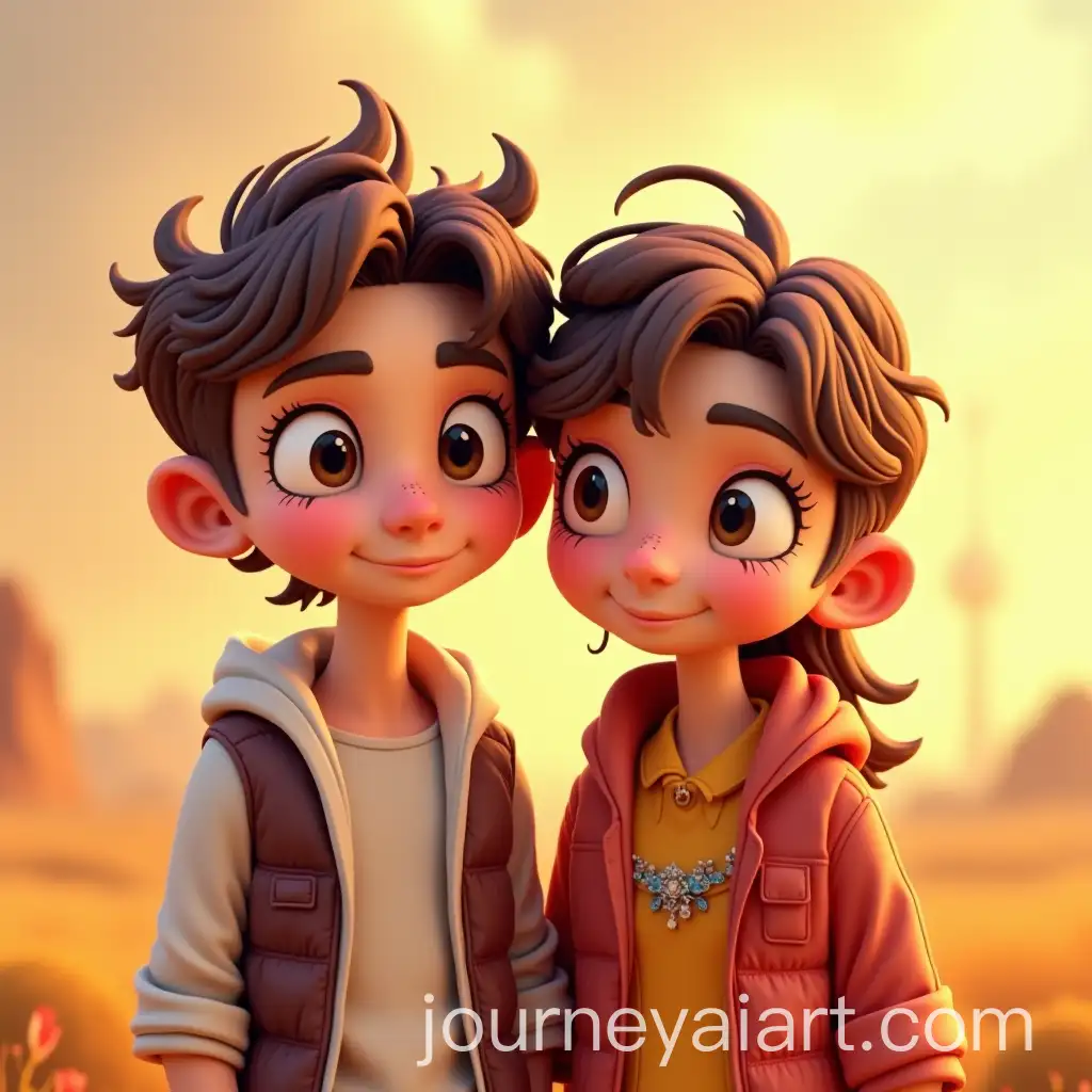 Whimsical-3D-Illustration-of-a-Youthful-Couple-with-Vibrant-Style-and-Nostalgic-Charm
