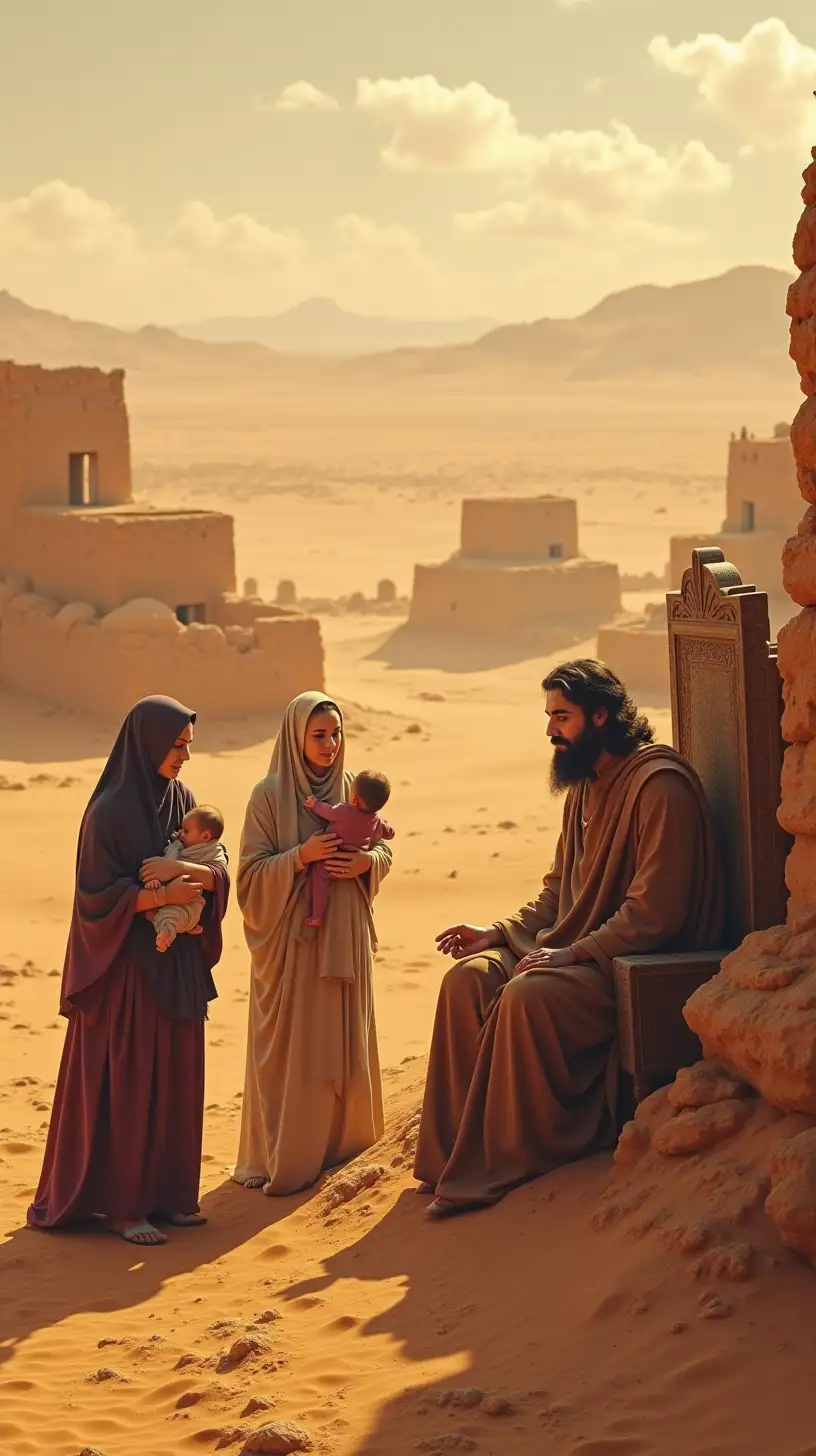 Wise Man Judging Two Women in Ancient Desert City