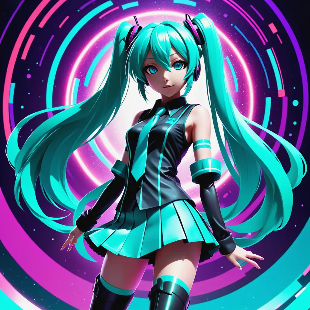 Vibrant Hatsune Miku Concert Performance with Neon Stage