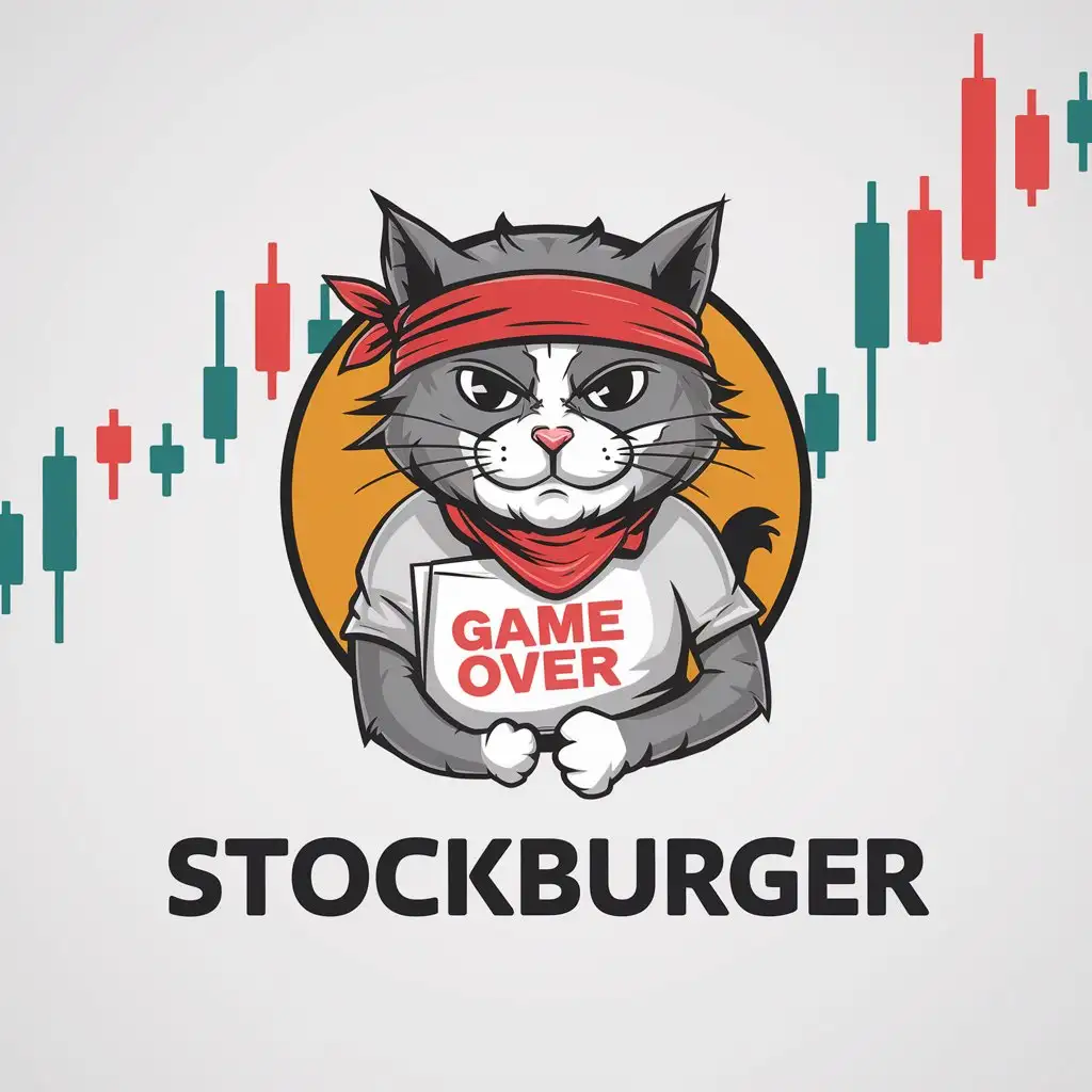 LOGO Design for StockBurger Cat with Red Bandana Game Over Tshirt Trading Candles Theme