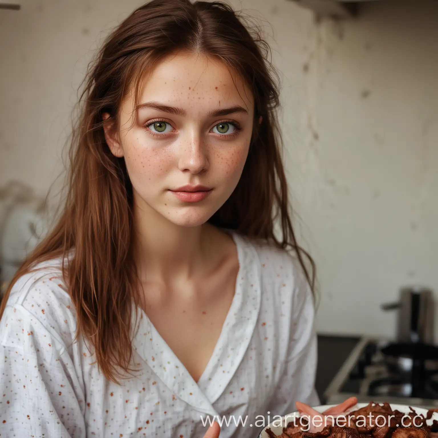 Orthodox-Girl-Cooking-Meat-in-Winter-Kitchen