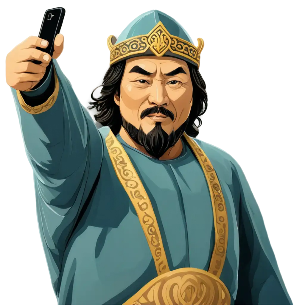 Cartoon-Style-Genghis-Khan-Selfie-PNG-Playful-and-Unique-Image-Concept