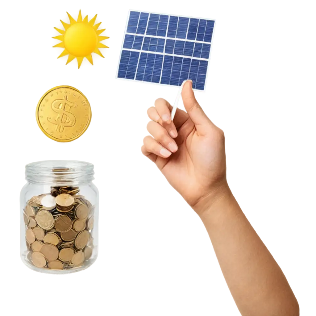 Hand-Holding-Coins-or-Savings-Jar-with-Miniature-Shop-and-Solar-Panels-PNG-Image-Symbolizing-Financial-Sustainability