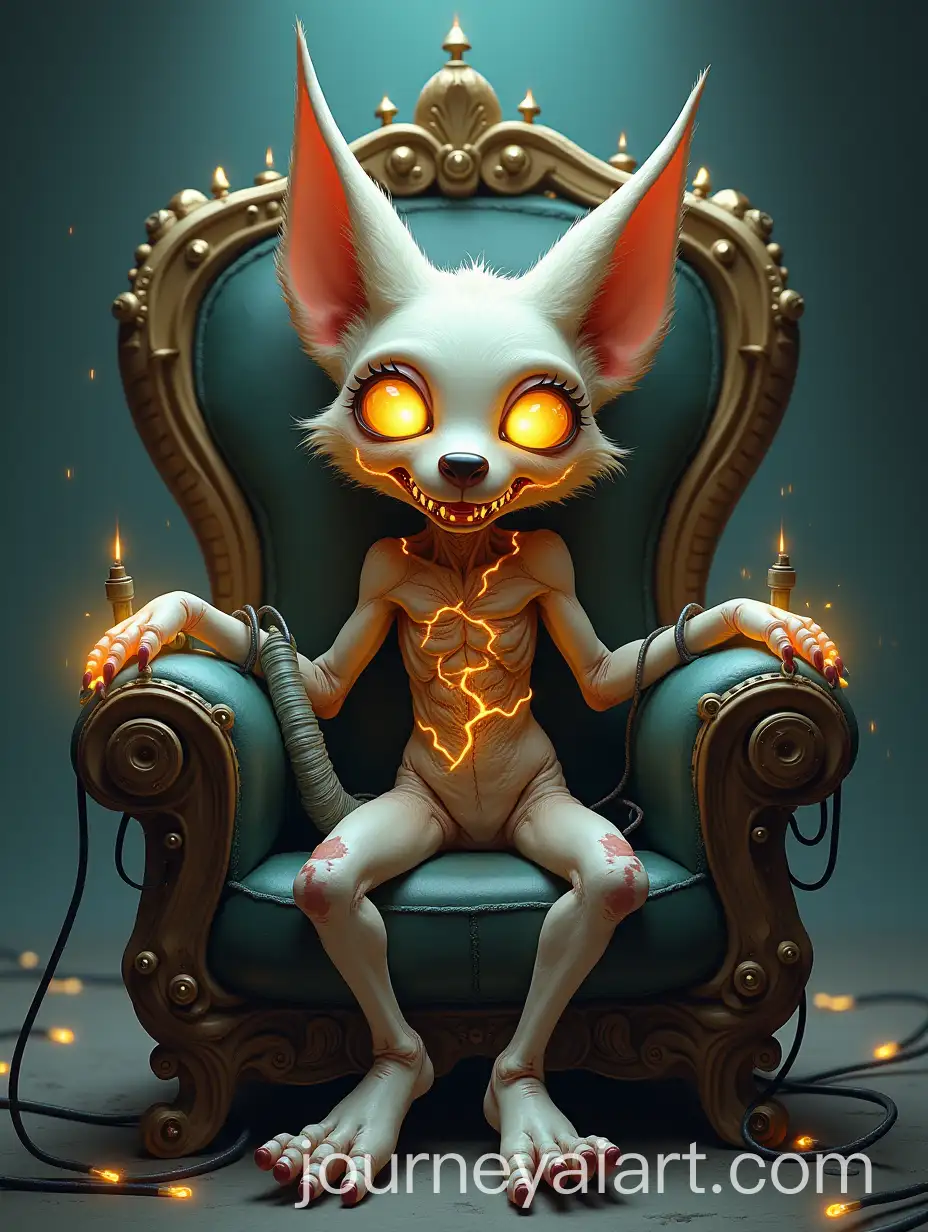Emaciated-Anthropomorphic-Fox-Fused-to-Biomechanical-Throne-in-Agony