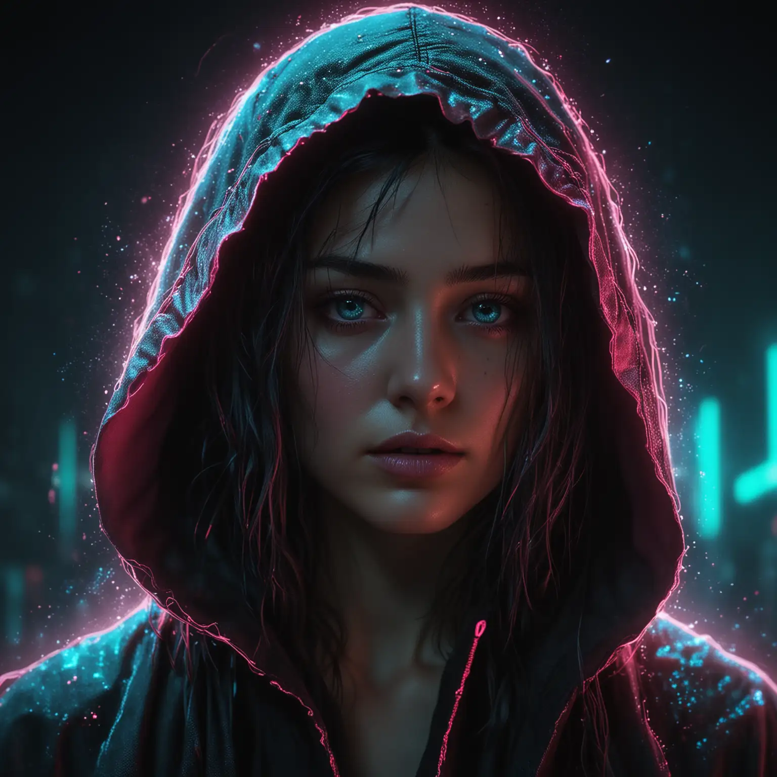 Mysterious-Woman-in-Dark-Hooded-Cloak-with-Neon-Lights