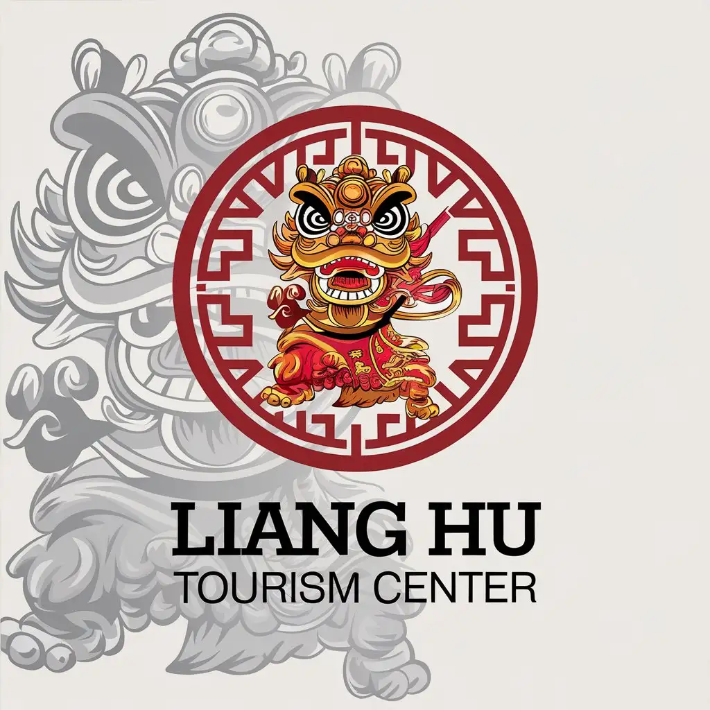 a vector logo design,with the text "Liang Hu Tourism Center", main symbol:lion dance circular,Moderate,clear background