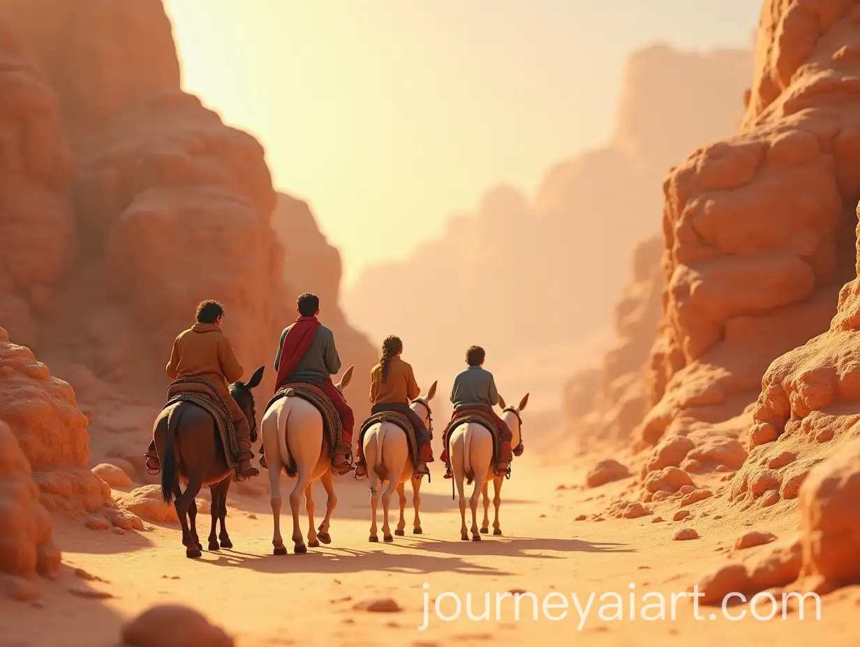 Family-Riding-Donkeys-Along-Rocky-Desert-Path-to-Valley-of-the-Kings-in-3D-Pixar-Style