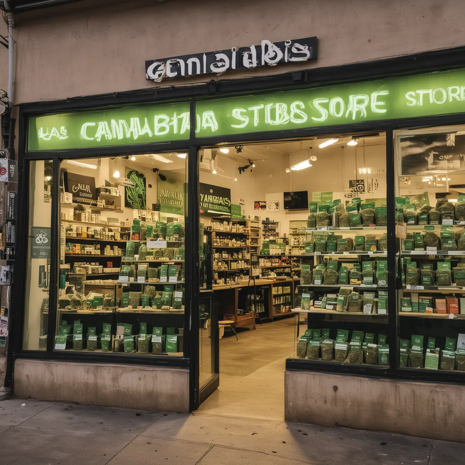 Modern Cannabis Store Interior with Customers and Budtender