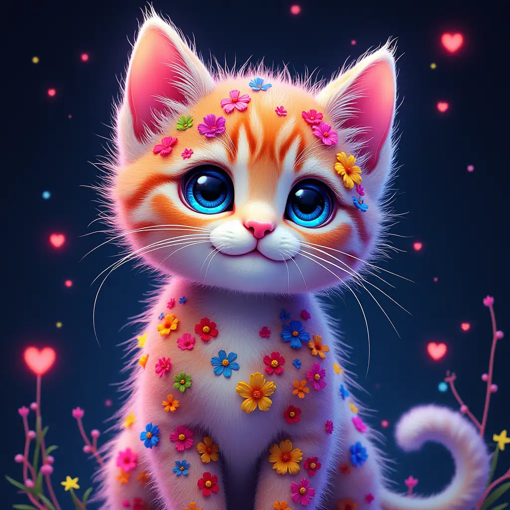 Whimsical-Floral-Kitten-with-Starry-Eyes-in-Vibrant-Colors