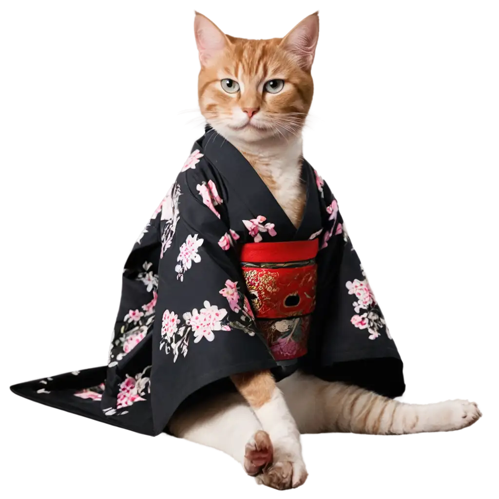 Realistic-PNG-of-a-Severe-Cat-Ninja-in-Kimono-Sitting-on-the-Floor