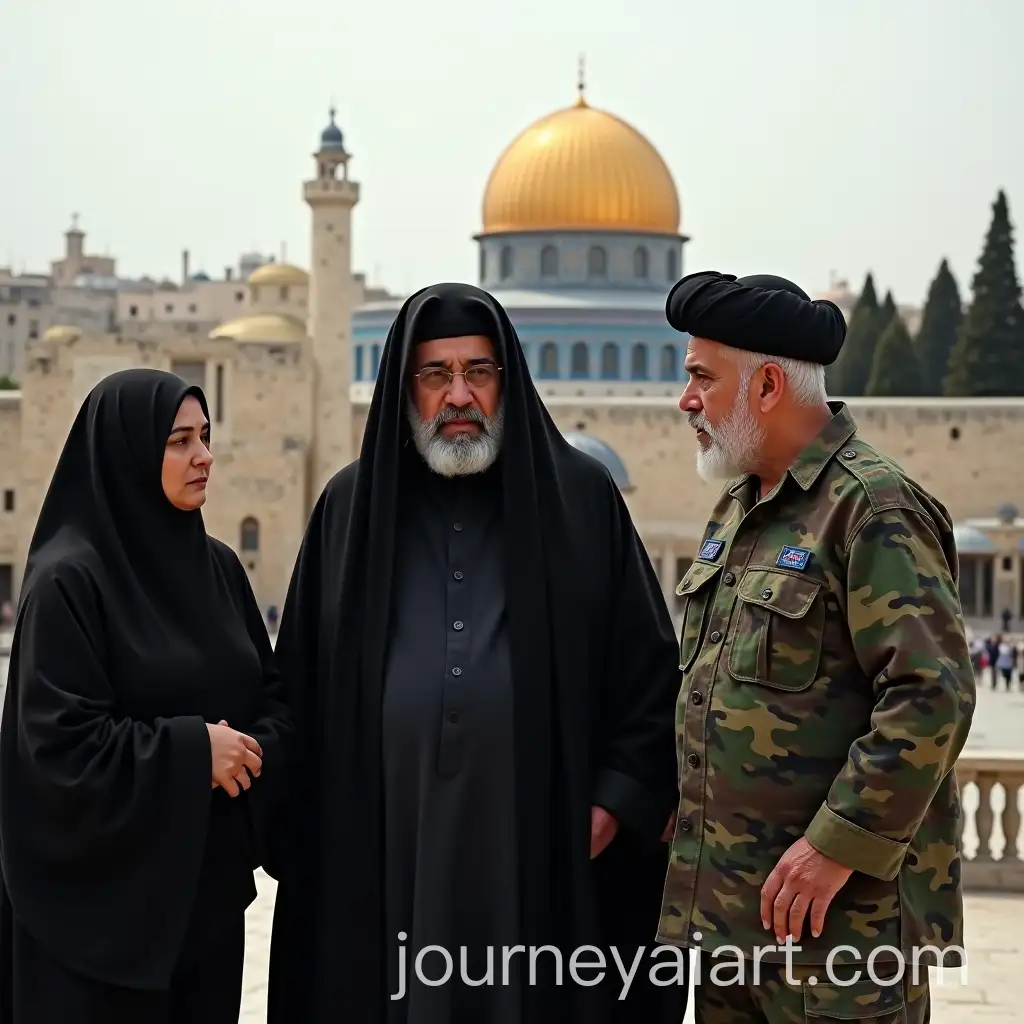 Hassan-Nasrallah-and-Son-Hadi-Nasrallah-Meeting-with-Elderly-Woman-at-Dome-of-Rock-in-Palestine