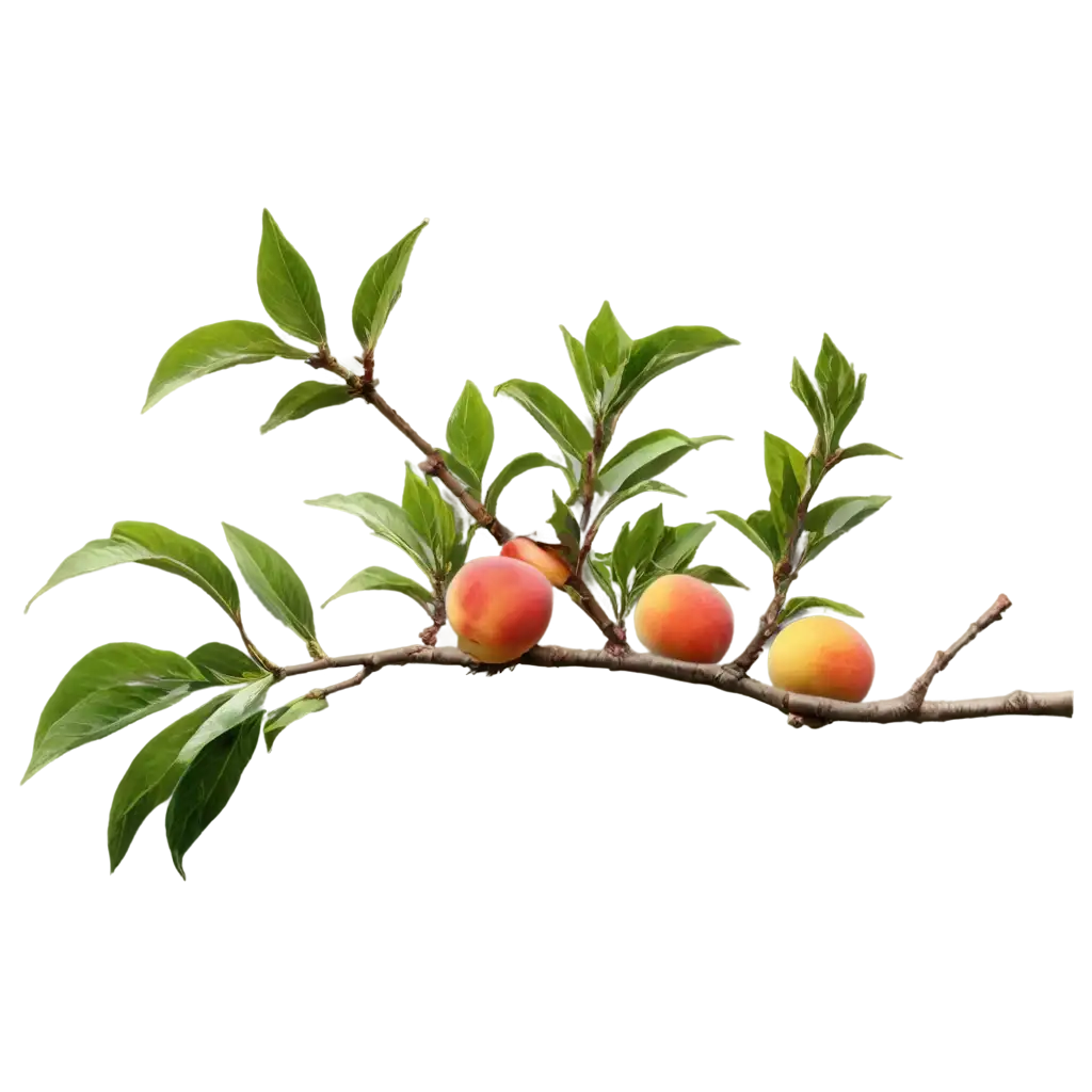 a realistic branch of a peach tree, white background