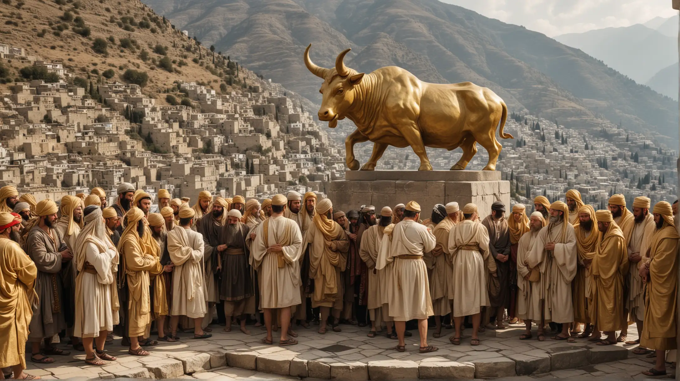 Ancient Jewish People Worshiping Golden Bull Statue