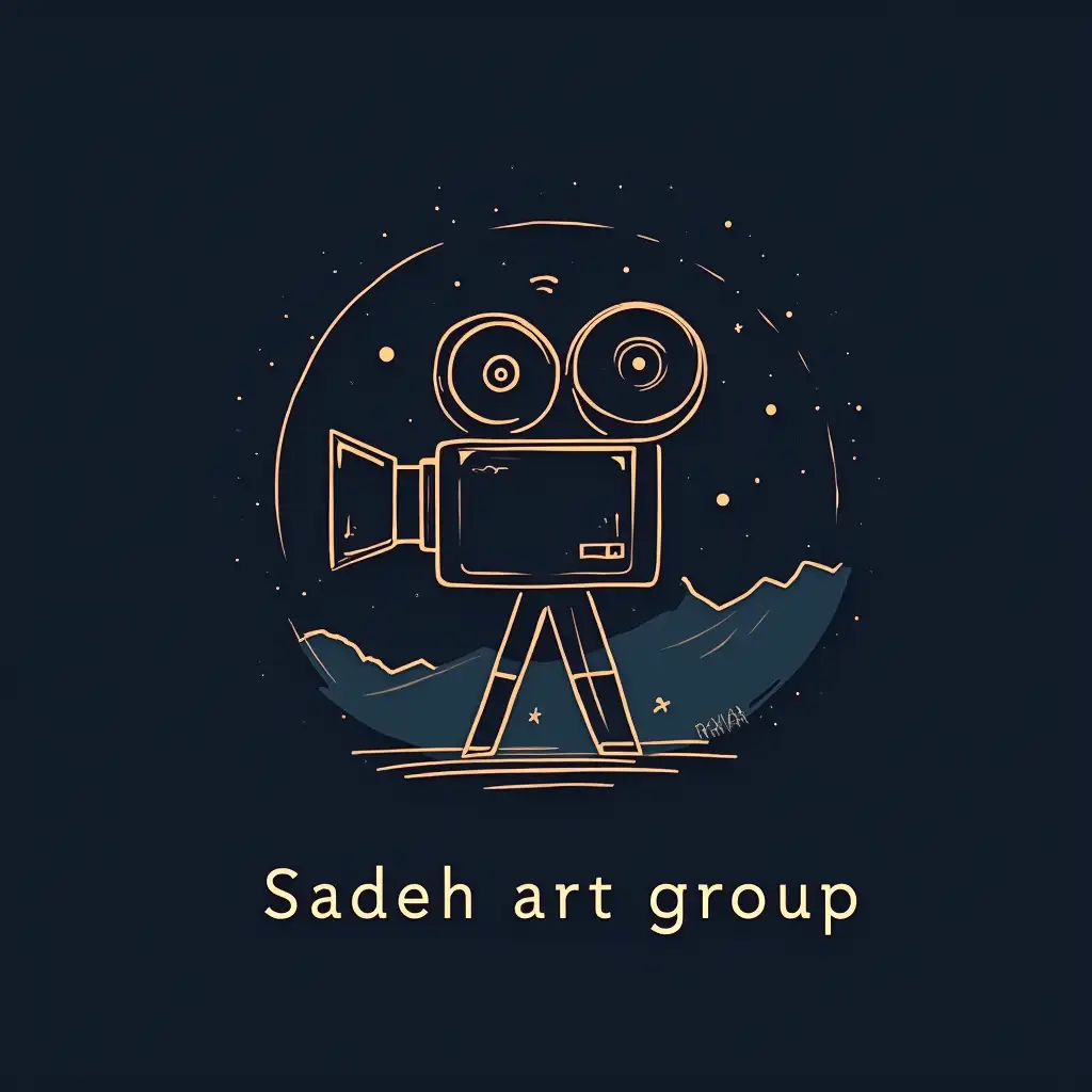 user_prompt: A logo for Sadeh art group, with a symbol and element of film camera, night and space of skynGroup name should be in the logo,nGroup name: Sadeh art group