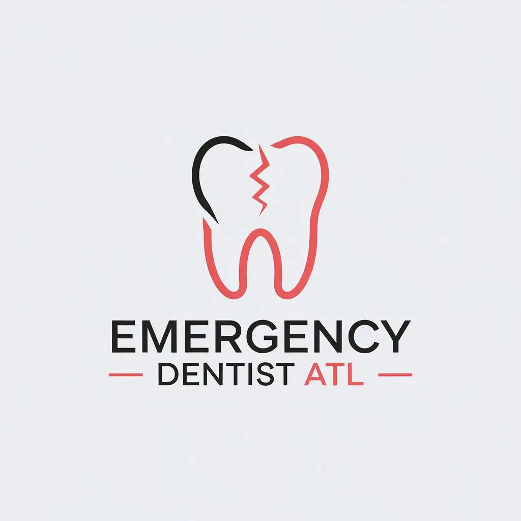 LOGO Design for Emergency Dentist ATL Red Cracked Tooth Symbol in Minimalistic Style