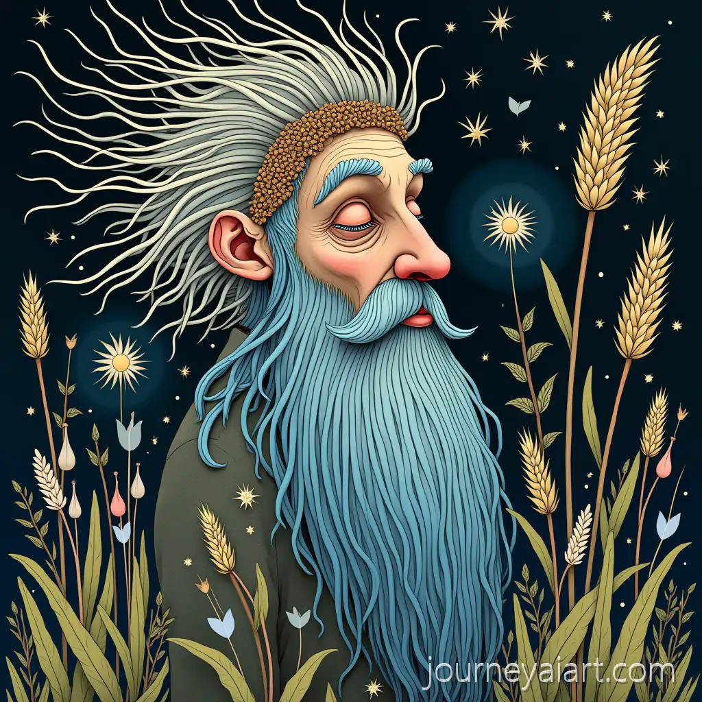 Epic-Slavic-Folktale-Illustration-of-Anthropomorphic-Flax-Plant-with-Magical-Harvest-Symbols