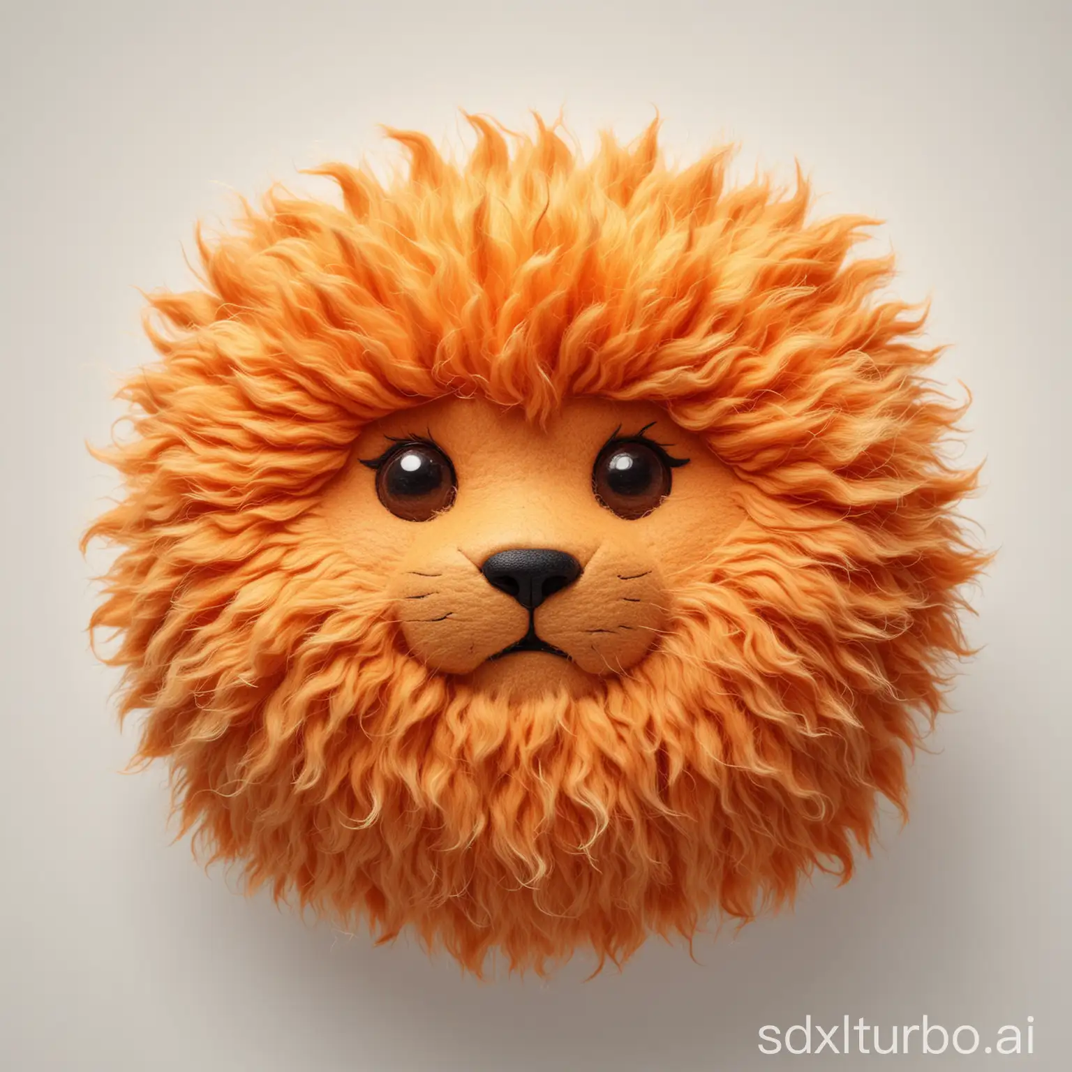 Fluffy material, 3D icon, masterpiece, top view, (orange, fluffy, felt, 3D art: 1.4), solo, (placed on pure white background: 1.3), lighting, studio lighting, close-up, depth of field, minimalist, high quality, high detail, Sony FE universal, 4K, concept product, lion