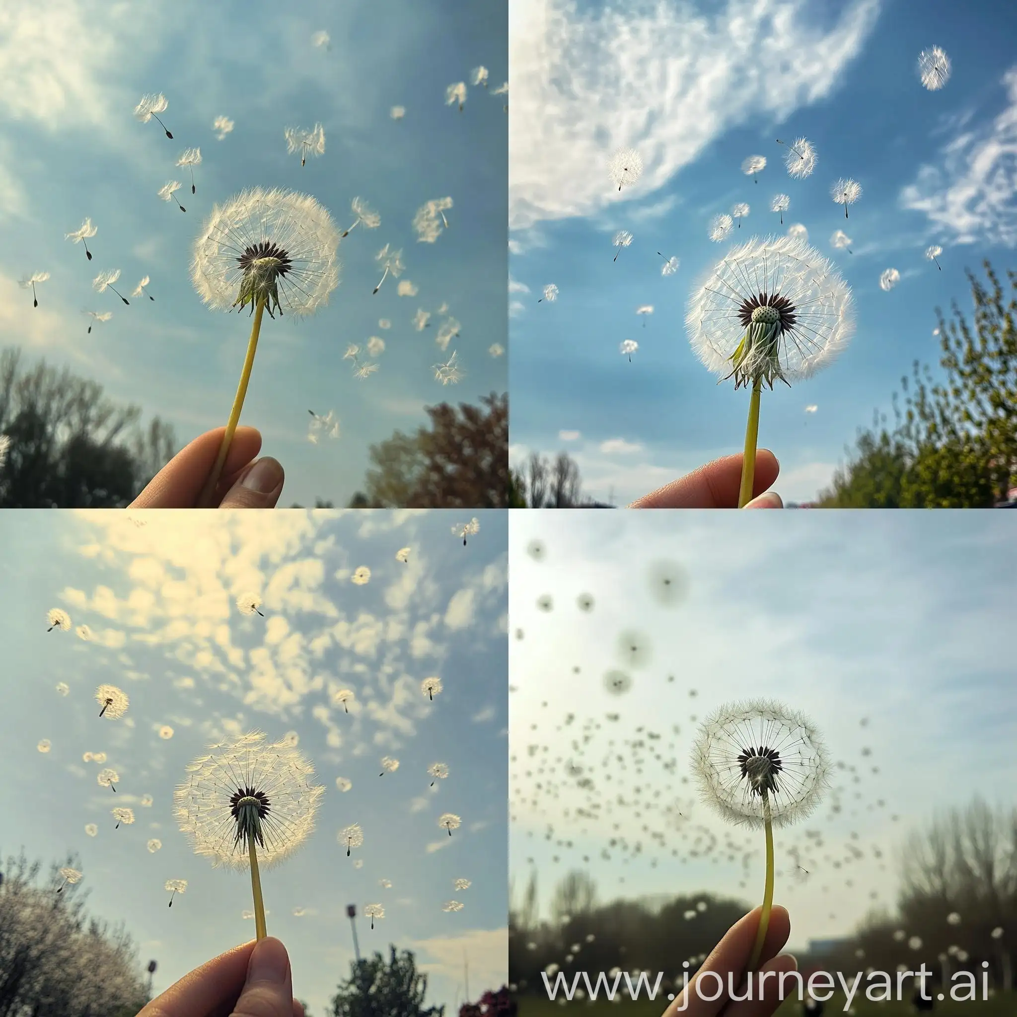 Dandelions-Floating-Upward-in-the-Sky