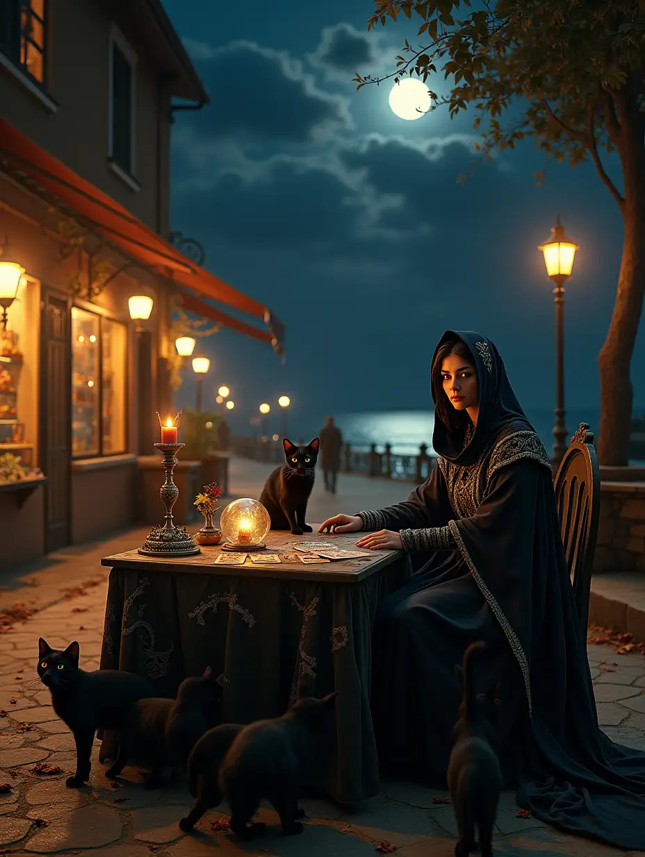 Mystical-Cartomante-in-a-Dark-Fantasy-Italian-Port-at-Night