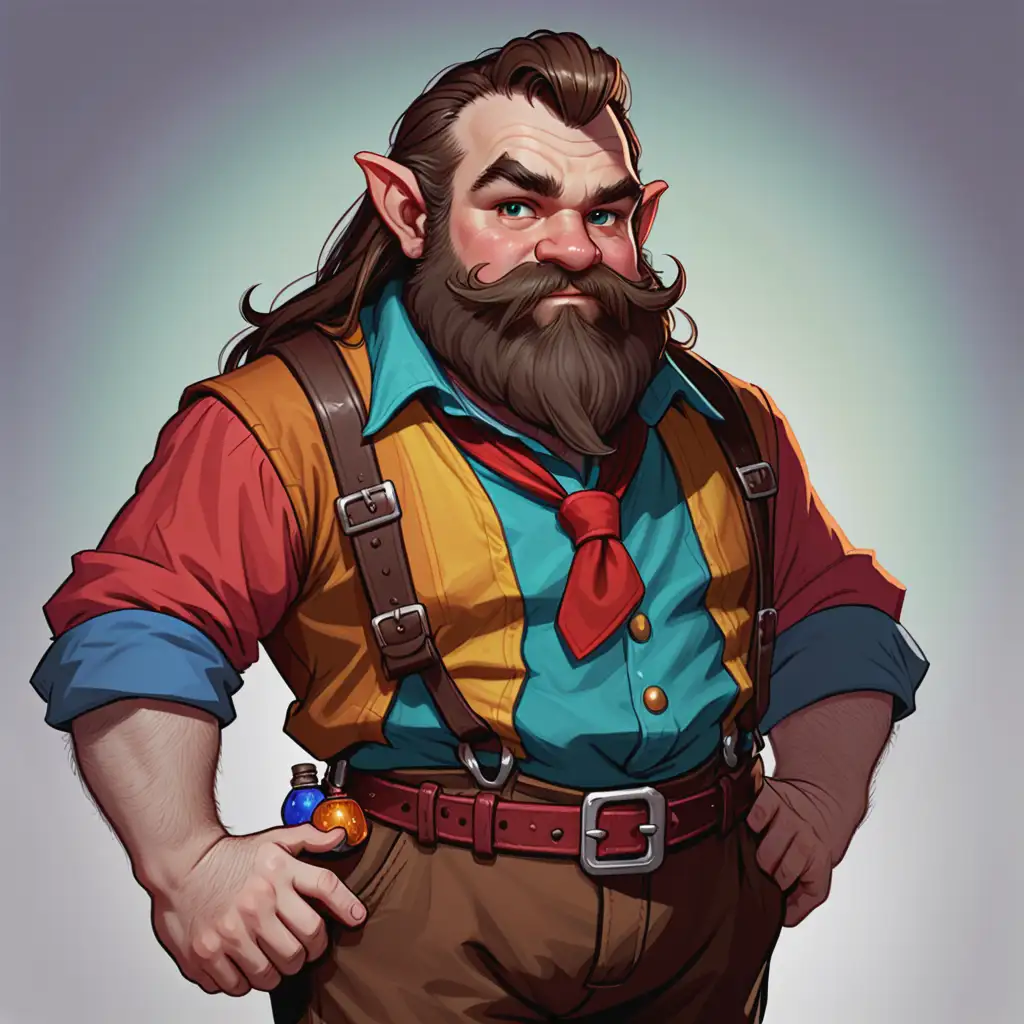 Dungeons and Dragons Dwarf Character with Brown Trousers and Red Suspenders