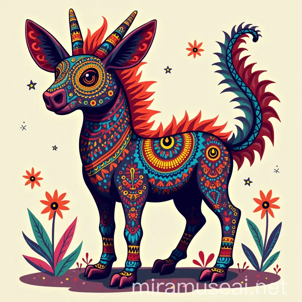 Vibrant Mexican Alebrije Vector Illustration in Multicolored Style