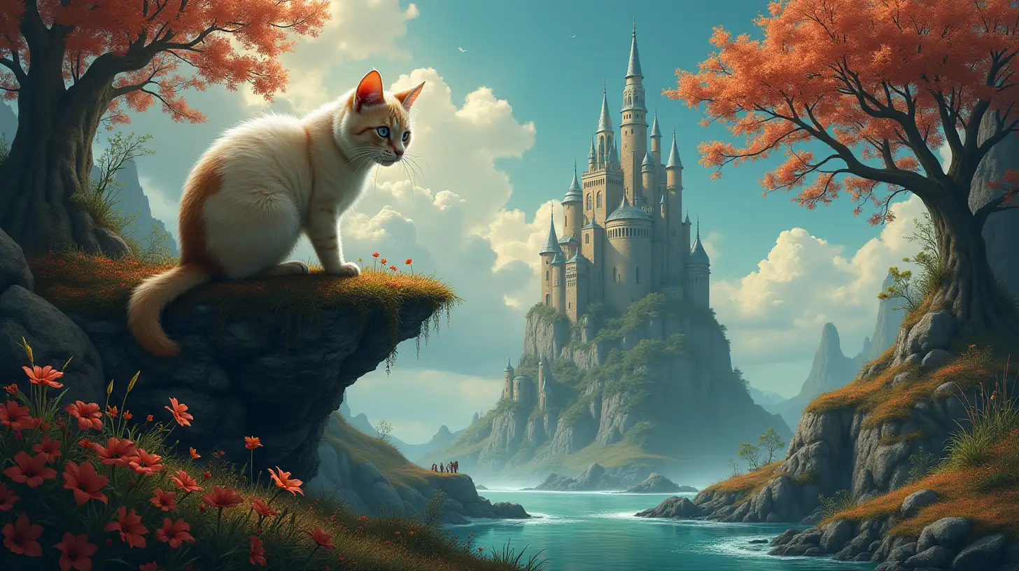 the island of cats, surrealistic and fantasy style