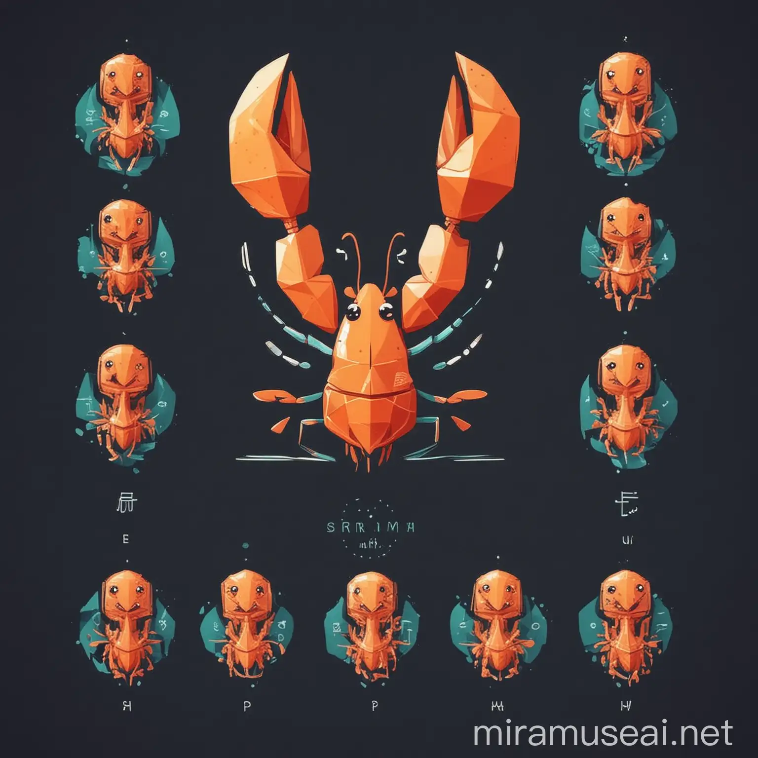 Geometric Shrimp Character Logo Design in Minimalistic Style