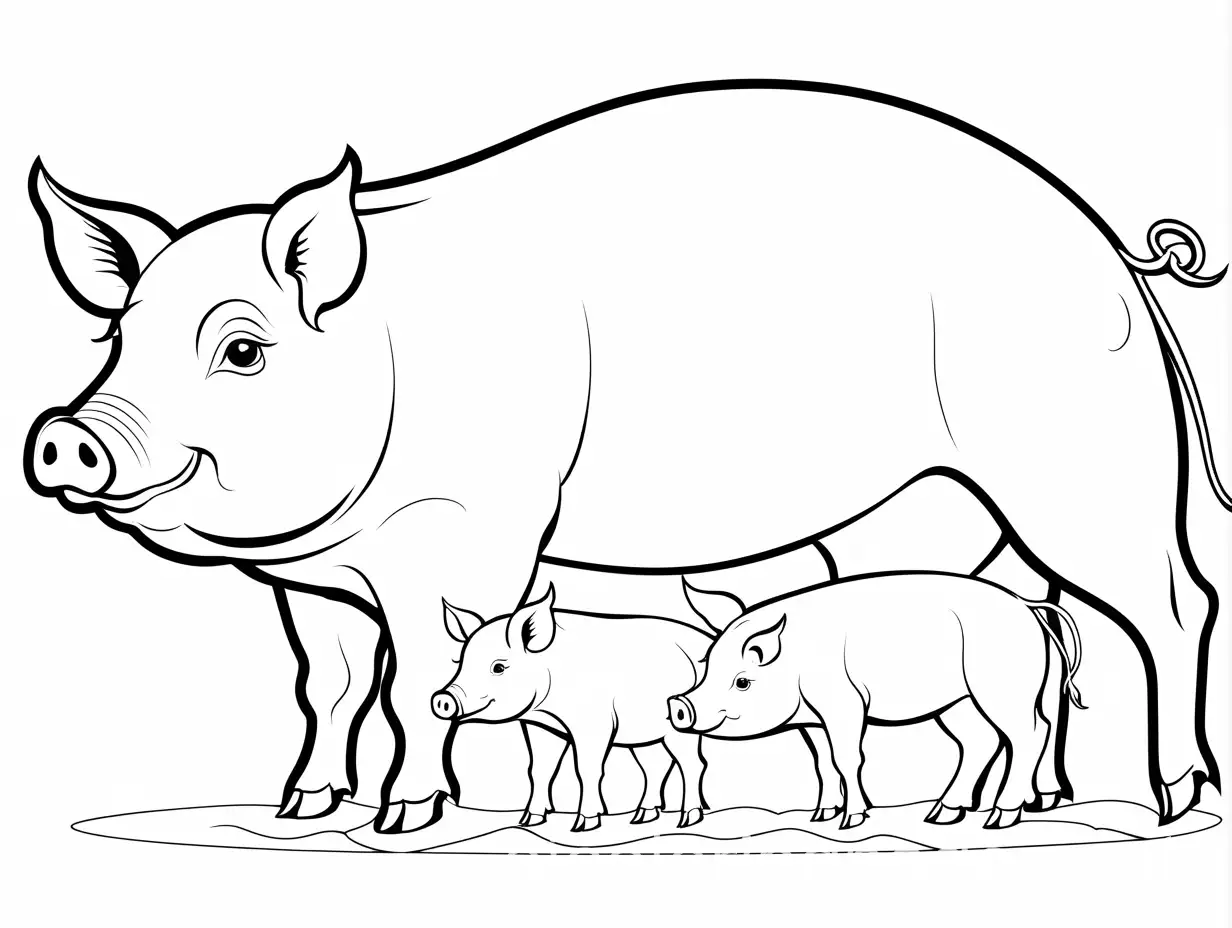 Mother-Pig-with-Two-Identical-Piglets-Coloring-Page