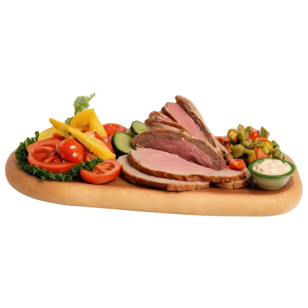 Fresh-Assorted-Meat-on-Bread-with-Vegetables-and-Sauces-HighQuality-PNG-Image-for-Culinary-Projects