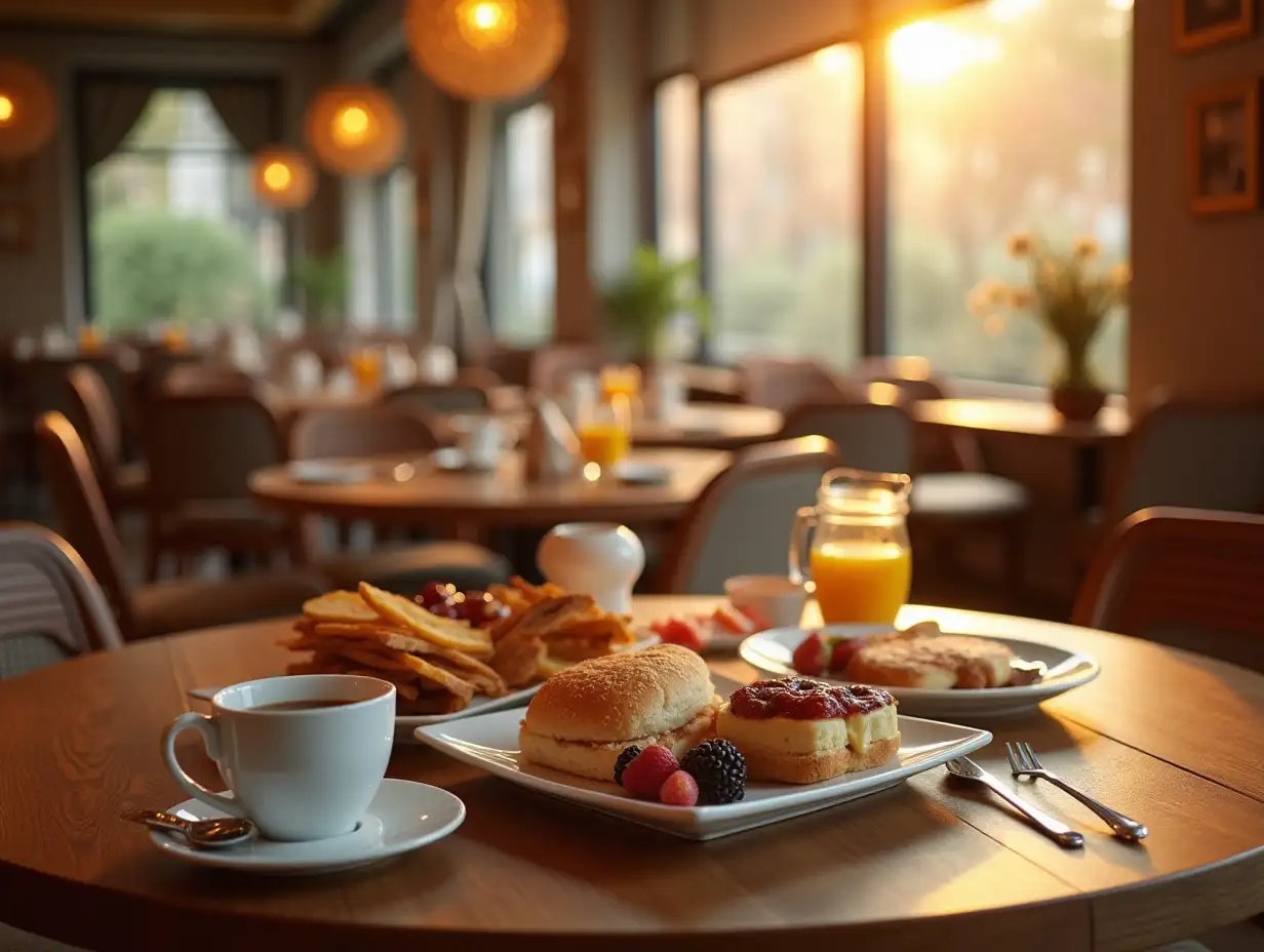 Hotel-Restaurant-Breakfast-Buffet-Table-in-the-Morning