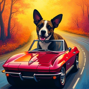 Coydog in a Corvette