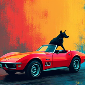 Coydog in a Corvette