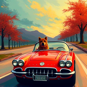 Coydog in a Corvette