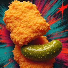 Chicken nuggets eating a pickle