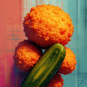 Chicken nuggets eating a pickle