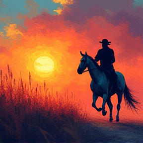 Horses Galloping in the Sunset