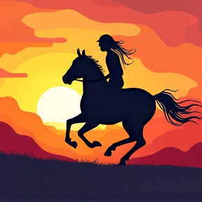 Horses Galloping in the Sunset